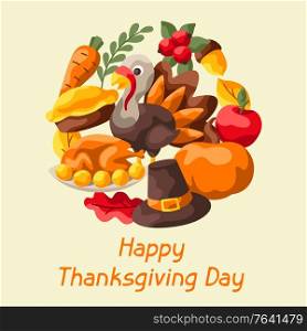 Happy Thanksgiving Day background. Design with holiday objects.. Happy Thanksgiving Day background.