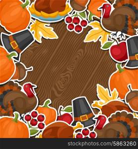 Happy Thanksgiving Day background design with holiday sticker objects. Happy Thanksgiving Day background design with holiday sticker objects.
