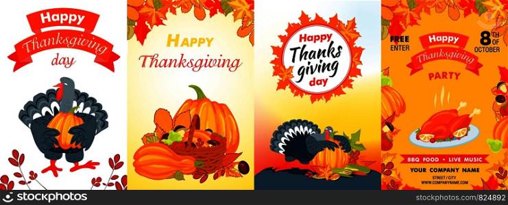Happy Thanksgiving day banner set. Cartoon illustration of happy Thanksgiving day vector banner set for web design. Happy Thanksgiving day banner set, cartoon style