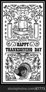 Happy thanksgiving day. Banner template with pumpkin, turkey. Design elements for poster, banner, card. Vector illustration
