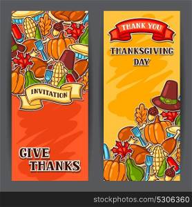 Happy Thanksgiving Day banners with holiday objects. Happy Thanksgiving Day banners with holiday objects.