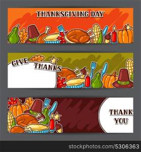 Happy Thanksgiving Day banners with holiday objects. Happy Thanksgiving Day banners with holiday objects.