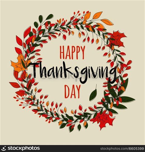 Happy Thanksgiving day card with floral decorative elements, colorful design, vector illustration