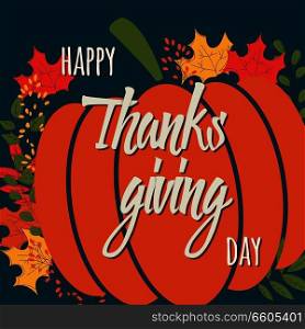 Happy Thanksgiving day card with floral decorative elements, colorful design, vector illustration