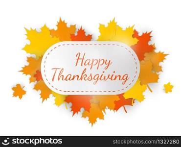 Happy Thanksgiving Day celebrations greeting card. Design with heart of maple leaves isolated on white background.. Design with heart of maple leaves isolated on white background
