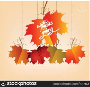Happy Thanksgiving Day. Colorful leaves hanging on a branch