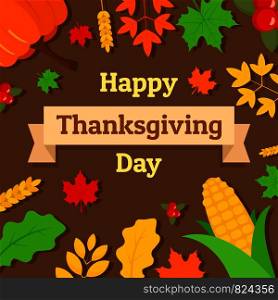 Happy thanksgiving day concept background. Flat illustration of happy thanksgiving day vector concept background for web design. Happy thanksgiving day concept background, flat style