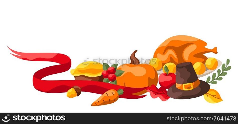 Happy Thanksgiving Day decoration. Design with holiday objects.. Happy Thanksgiving Day decoration.