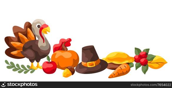 Happy Thanksgiving Day decoration. Design with holiday objects.. Happy Thanksgiving Day decoration.