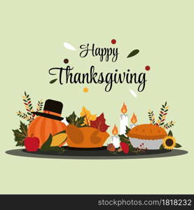 Happy Thanksgiving Day Food Autumn Fall Season Flat Illustration