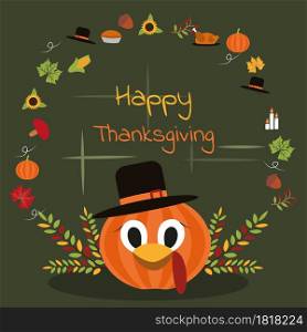 Happy Thanksgiving Day Food Autumn Fall Season Gift Flat Illustration