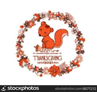 Happy Thanksgiving Day greeting card. wreath and hand drawn letters