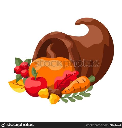 Happy Thanksgiving Day illustration. Design with holiday objects.. Happy Thanksgiving Day illustration.