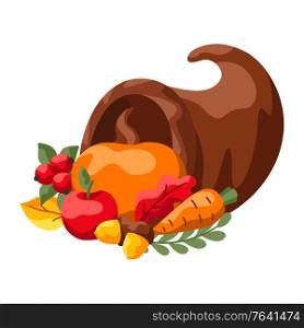 Happy Thanksgiving Day illustration. Design with holiday objects.. Happy Thanksgiving Day illustration.
