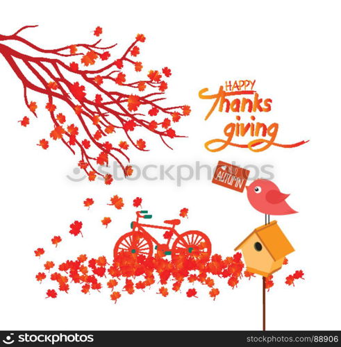 Happy Thanksgiving Day Illustration of a forest in autumn with leaves falling
