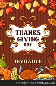 Happy Thanksgiving Day invitation with holiday objects. Happy Thanksgiving Day invitation with holiday objects.
