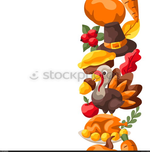 Happy Thanksgiving Day seamless pattern. Background with holiday objects.. Happy Thanksgiving Day seamless pattern.