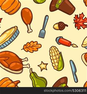 Happy Thanksgiving Day seamless pattern with holiday objects. Happy Thanksgiving Day seamless pattern with holiday objects.