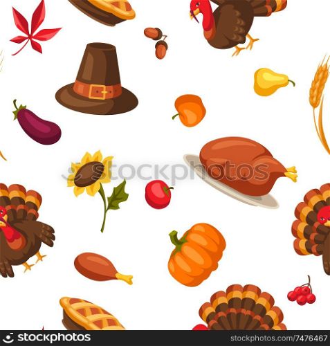 Happy Thanksgiving Day seamless pattern with holiday objects.. Happy Thanksgiving Day seamless pattern.