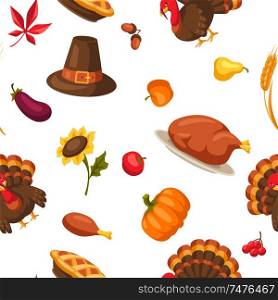 Happy Thanksgiving Day seamless pattern with holiday objects.. Happy Thanksgiving Day seamless pattern.