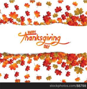 Happy Thanksgiving Day with autumn leaves isolated on white background