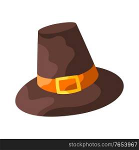 Happy Thanksgiving illustration of pilgrim hat. Autumn seasonal holiday item.. Happy Thanksgiving illustration of pilgrim hat.