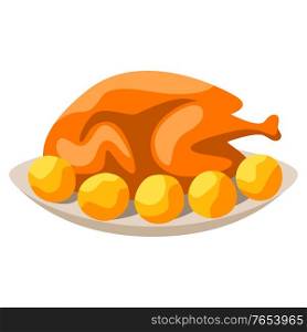 Happy Thanksgiving illustration of turkey. Autumn seasonal holiday food.. Happy Thanksgiving illustration of turkey.
