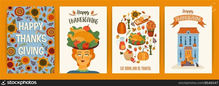 Happy Thanksgiving illustrations. Set of vector designs for card, poster, flyer, web and other use. Happy Thanksgiving illustrations. Set of vector designs for card, poster, flyer, web and othe