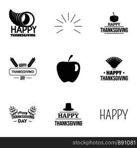 Happy thanksgiving logo set. Simple set of 9 happy thanksgiving vector logo for web design on white background. Happy thanksgiving logo set, simple style