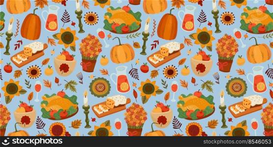 Happy Thanksgiving. Seamless pattern with festive table, Vector design. Happy Thanksgiving. Seamless pattern with festive table, Vector