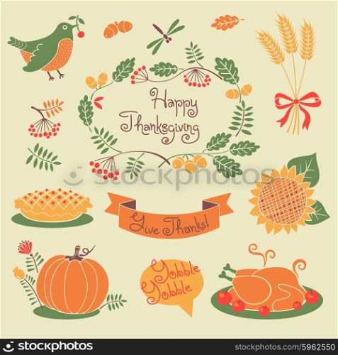 Happy Thanksgiving set of elements for design. Vector illustration.
