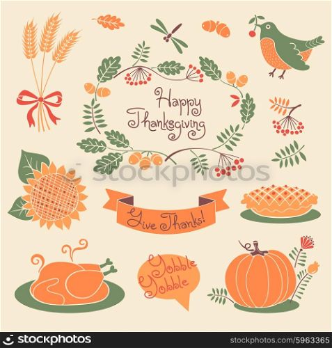 Happy Thanksgiving set of elements for design. Vector illustration.