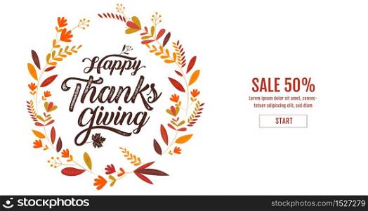 Happy Thanksgiving typography poster. Celebration text , badge. Vector calligraphy ,Banner template sale.
