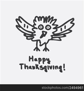 Happy Thanksgiving with Cartoon Turkey. Vector illustration.