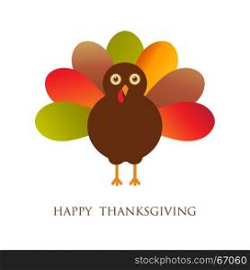 Happy Thanksgiving with turkey, vector card. Happy Thanksgiving Day card with cute turkey, autumn holiday vector illustration