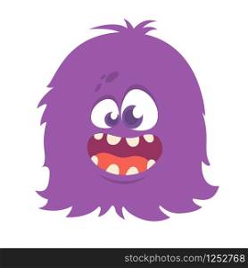 Happy tiny cartoon furry purple monster. Vector illustration. Big set of cartoon monsters