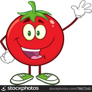 Happy Tomato Cartoon Mascot Character Waving