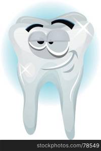 Happy Tooth Character Smiling. Illustration of a cartoon funny tooth character, happy healthy molar feeling quiet and smiling with no need to go the dentist
