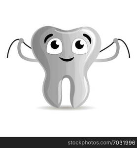 Happy tooth with floss icon. Cartoon of happy tooth with floss vector icon for web design isolated on white background. Happy tooth with floss icon, cartoon style