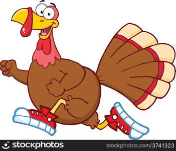Happy Turkey Bird Cartoon Character Jogging