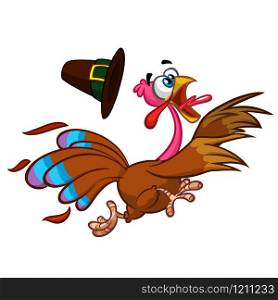 Happy turkey cartoon running . Vector cartoon