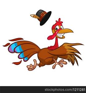 Happy turkey cartoon running. Vector cartoon