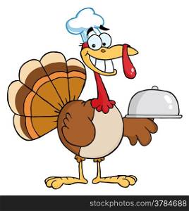 Happy Turkey Chef Serving A Platter