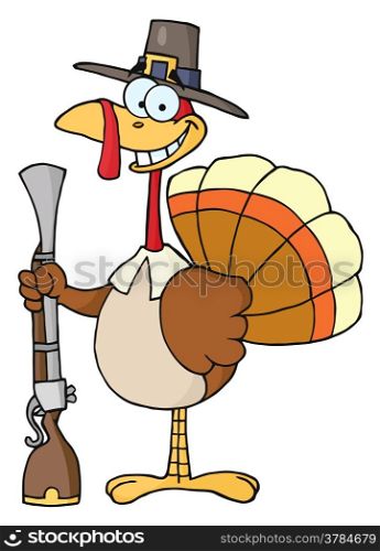Happy Turkey With Pilgrim Hat and Musket