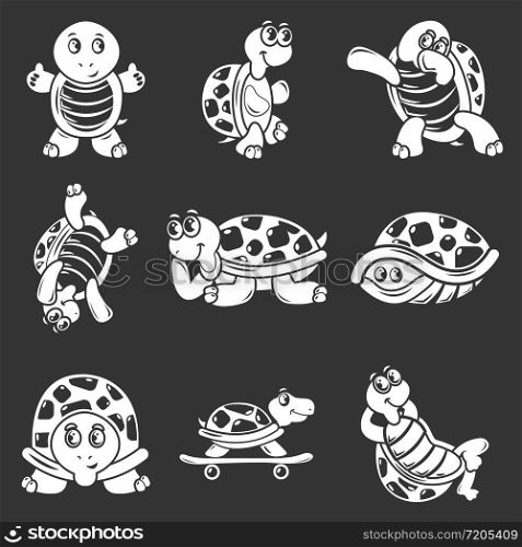 Happy turtle icons set vector white isolated on grey background . Happy turtle icons set grey vector