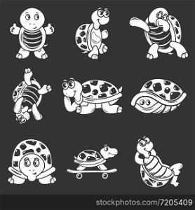 Happy turtle icons set vector white isolated on grey background . Happy turtle icons set grey vector