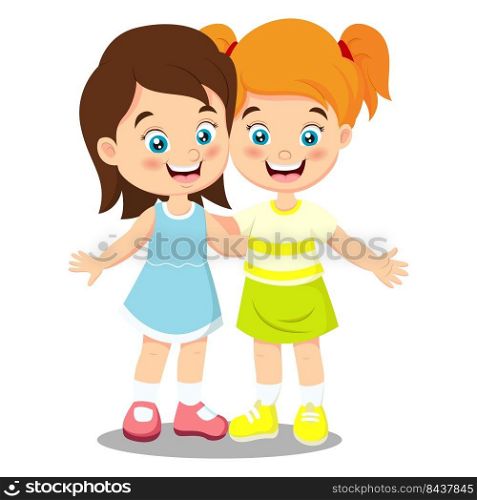 Happy two girls cartoon on white background