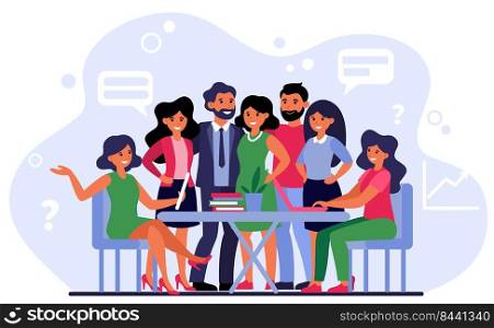 Happy united business team. Colleagues, group of office employees standing together flat vector illustration. Teamwork, success, unity concept for banner, website design or landing web page