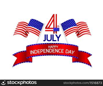 Happy USA Independence Day 4 th of July. Logo, Greeting card and poster Design. Illustration isolated on white background.
