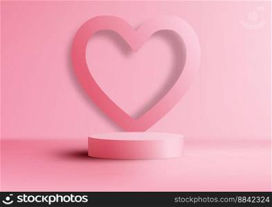 Happy va≤nti≠day 3D realisticπnk podium platform withπnk heart onπnk background. You can use for∏uct display mockup for lover, promotion sa≤mockup. Vector illustration